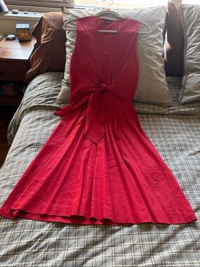 Theory Red Midi Wrap Dress with Front Tie